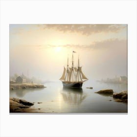 Ship In Fog Gloucester Harbor 1860 Canvas Print