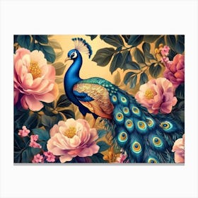 Seamless Floral Leather And Peacock 2 Canvas Print