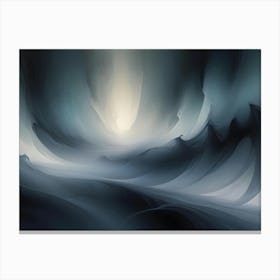 A Digital Painting Of An Abstract Landscape With Swirling, Gray Clouds And A Bright Light In The Distance Canvas Print