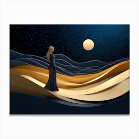 Woman Body Silhouette Standing On Golden Dunes 2 Canvas Print