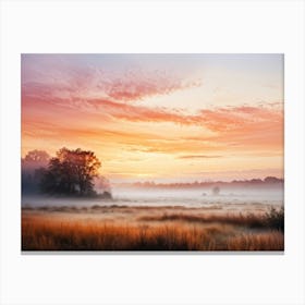 Misty Landscape At Dawn Ethereal Calm With A Noticeable Absence Of Wildlife Gentle Low Lying Cloud Canvas Print