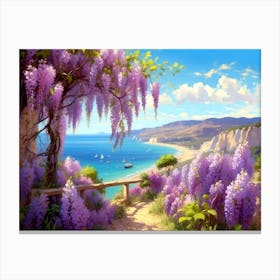 Spring Crimean Landscape With Blooming Wisteria Canvas Print