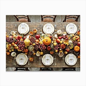 A Traditional Rustic Autumn Harvest Table Set For A Festive Gathering Sun Bleached Wooden Table Hig (4) Canvas Print