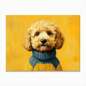 Goldendoodle Yellow And Blue 1 Canvas Print