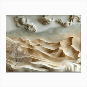 3d Relief Featuring Abstract Representations Of A Desert Landscape With Textured Sand Dunes And Sparse 1 Canvas Print