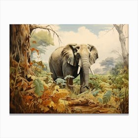 African Elephant Browsing In Africa Painting 1 Canvas Print