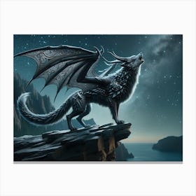 Dark Dragon-Wolf Fantasy Canvas Print