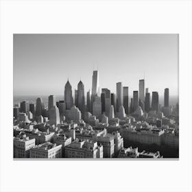 Black And White Aerial View Of A Modern Cityscape With Skyscrapers, Emphasizing Architectural Details And Urban Geometry Canvas Print