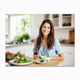 Healthy Woman In Kitchen 2 Canvas Print