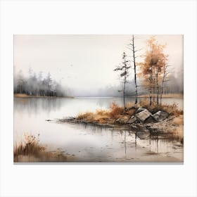 A Painting Of A Lake In Autumn 74 Canvas Print