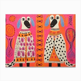 Dalmatian Dogs 2 Folk Style Animal Illustration Canvas Print