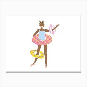 Party Ring Hula Hoop Girl, Fun Circus Animal, Cake, Biscuit, Sweet Treat Print, Landscape Canvas Print