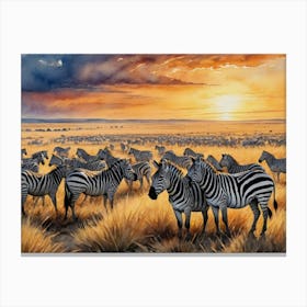 Where the Sun Meets the Earth Zebras At Sunset Canvas Print