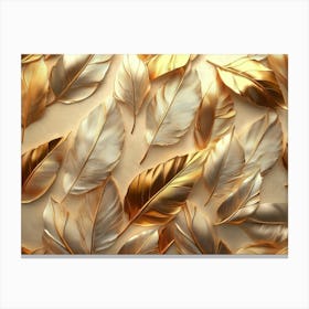 3d Luxury Golden Feathers With Leaves Texture Canvas Print