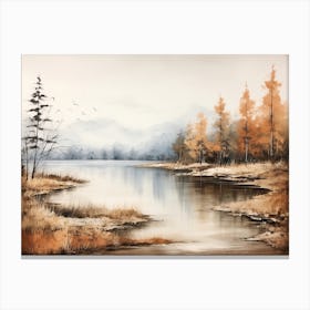 A Painting Of A Lake In Autumn 33 Canvas Print