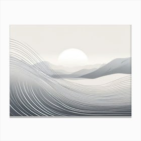 Abstract Landscape With Waves, Wavy Wave, black and white design with attracting art , wall art , tails design Generate An Abstract Design With Soft Curved Lines In Neutral Tones Emphasizing Simplicity Canvas Print