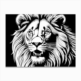 Lion Linocut Sketch Black And White art, animal art, 152 Canvas Print