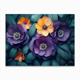 Art Design with Colorful Flowers and Leaves 3d Artwork Painting Canvas Print