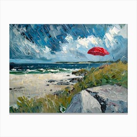 Red Umbrella On The Beach 3 Canvas Print