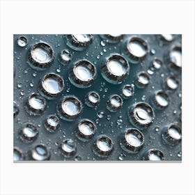 A Macro Photograph Of Water Droplets On A Surface, Creating A Pattern Of Circular Shapes With A Metallic Sheen Canvas Print