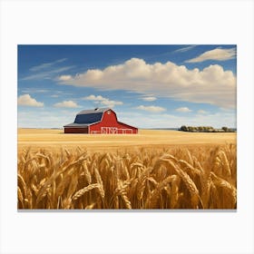 Red Barn In Wheat Field Paintings Art Print Canvas Print