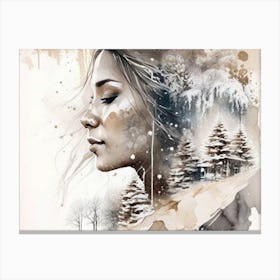 Beautiful Woman in a Winter Wonderland, Winter fairy tale, snow, ice queen, Christmas idyll, winter, beauty, landscape, silence, winter wonderland, fairy, woman, Christmas, ice Canvas Print