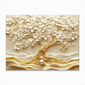 3D gold tree life with pearl and flowers Canvas Print