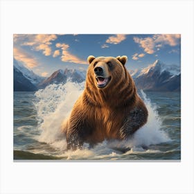 Brown Bear In The Water Canvas Print