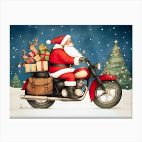 Santa Claus On A Motorcycle Canvas Print