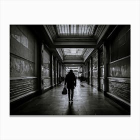 Woman Walks Down A Hallway Canvas Print