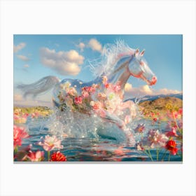 "Shiny Horse in Serene Flower Lake" Canvas Print