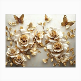 3d Golden Roses on A 3d Background and Golden 1 Canvas Print