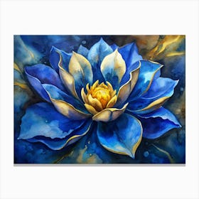 Watercolor Blue Flower With Gold Accents Canvas Print