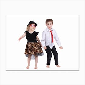 Two Children Dancing On White Background Canvas Print