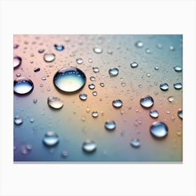 A Macro Photograph Of Water Droplets On A Colorful Background, With Shades Of Blue, Green, And Orange Canvas Print