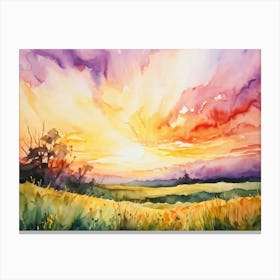 Abstract Watercolor Painting Capturing The Essence Of A Spring Sunrise In Nature Glowing With Brigh (1) Canvas Print