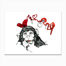 Monkey With Red Lipstick  Canvas Print