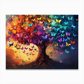 Vibrant Butterfly Tree With Colorful Hanging Leaves, 3d Abstract Canvas Print