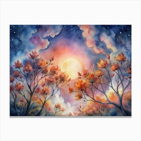 A Picturesque Evening With Fiery Blossoms Set Aga (1) Canvas Print