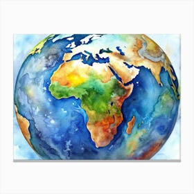 Watercolor Earth Globe Canvas Print