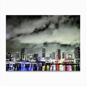 Black and White Miami with a Pop of Color (Miami at Night Series) Canvas Print