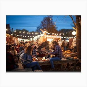 Autumn Festival Illuminated By String Lights Rustic Decorations Such As Dried Corn Husks Pumpkin A (2) Canvas Print