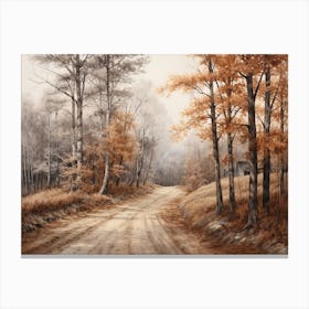 A Painting Of Country Road Through Woods In Autumn 21 Canvas Print