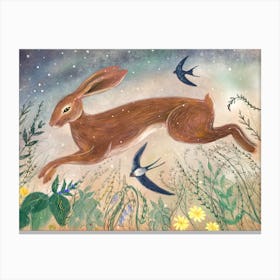 Hare With Swallows Canvas Print