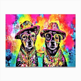 Siamese Chihuahuas - Two Dogs In Hats Canvas Print