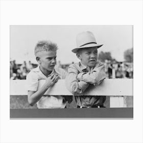 Two Boys Leaning On Fence Watching Parade, State Fair, Donaldsonville, Louisiana By Russell Lee Canvas Print