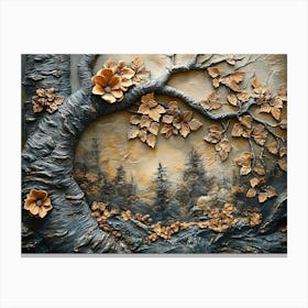 3d Relief Art With Painting Of Lifelike Tree Bark Textures And Woodland Beauty Of Natural Canvas Print