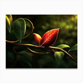 Red Leaf On A Branch Canvas Print