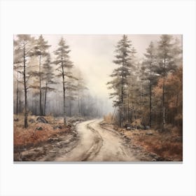 A Painting Of Country Road Through Woods In Autumn 9 Canvas Print