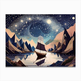 Boat Under The Milky Way Canvas Print